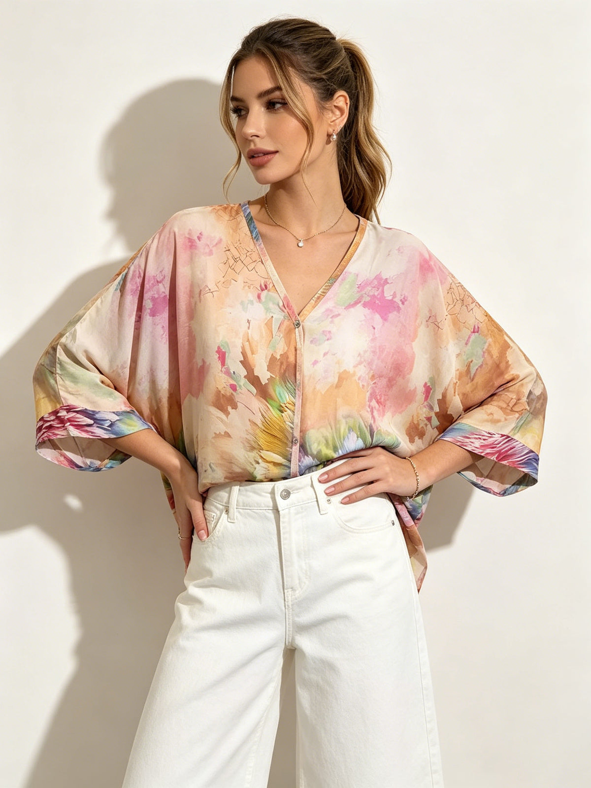 SO1 Italian LUXE Bright Floral Summer Blouse One Size Regular and Plus