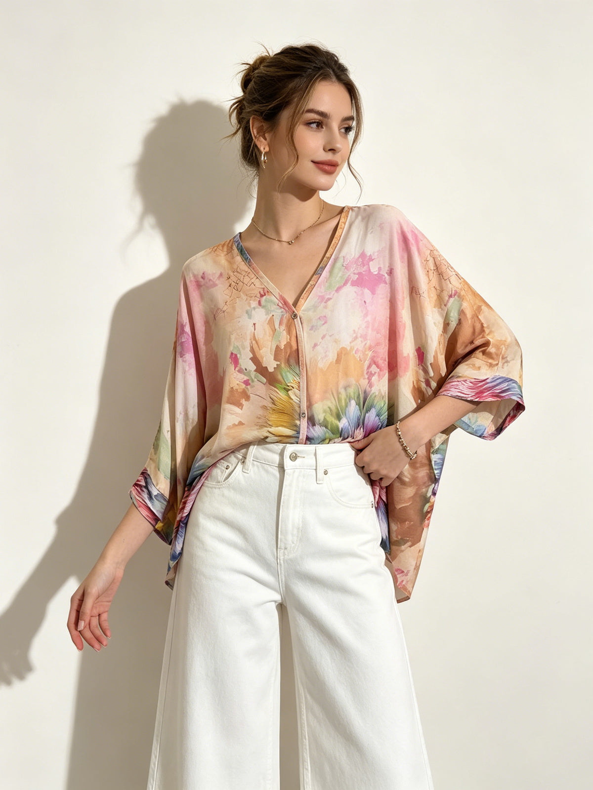 SO1 Italian LUXE Bright Floral Summer Blouse One Size Regular and Plus