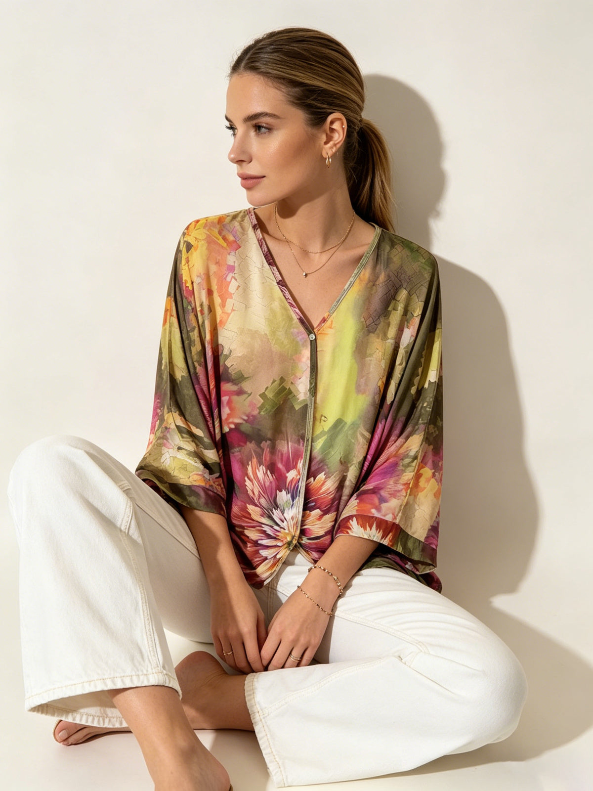SO1 Italian LUXE Bright Floral Summer Blouse One Size Regular and Plus