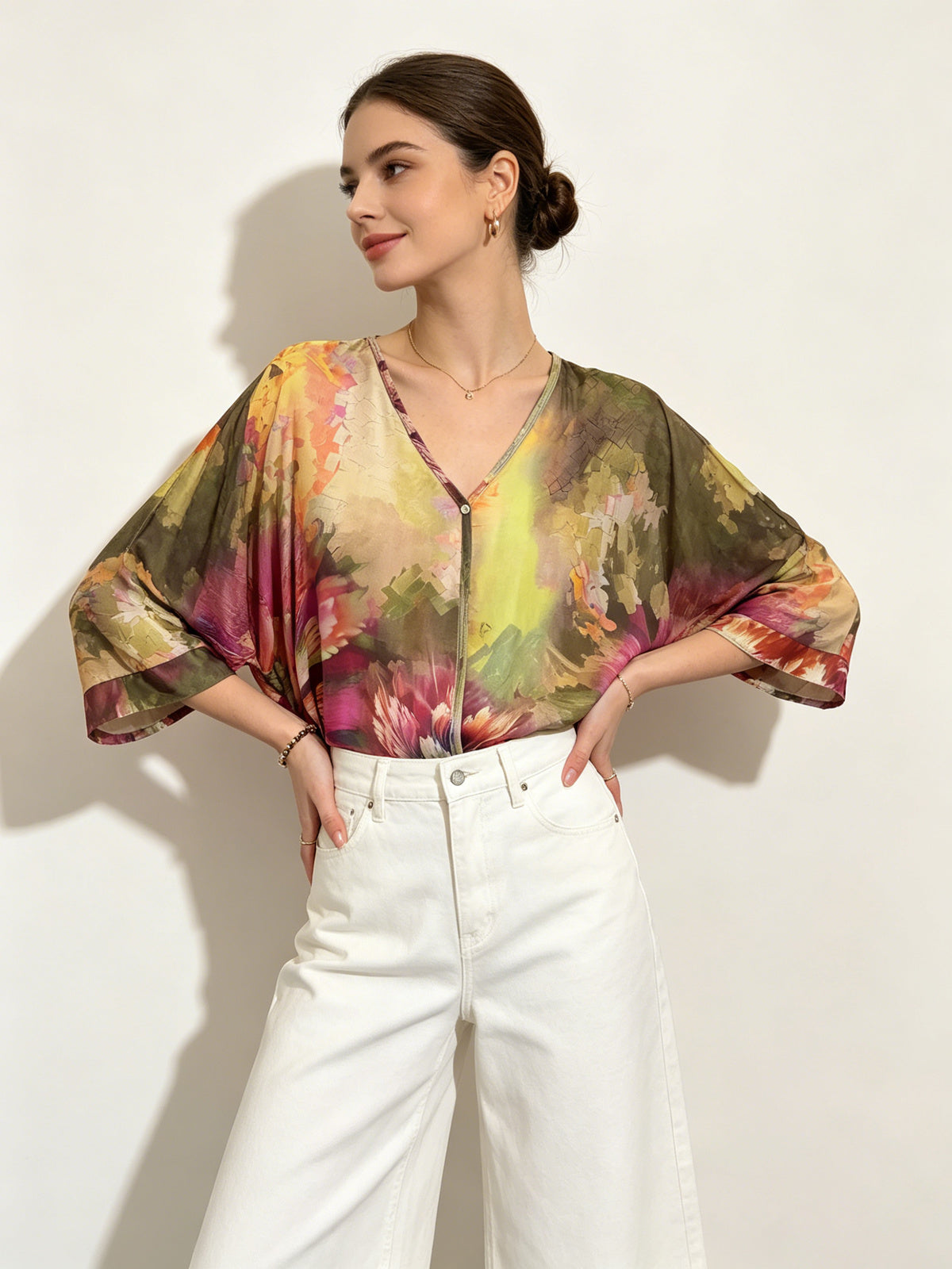 SO1 Italian LUXE Bright Floral Summer Blouse One Size Regular and Plus