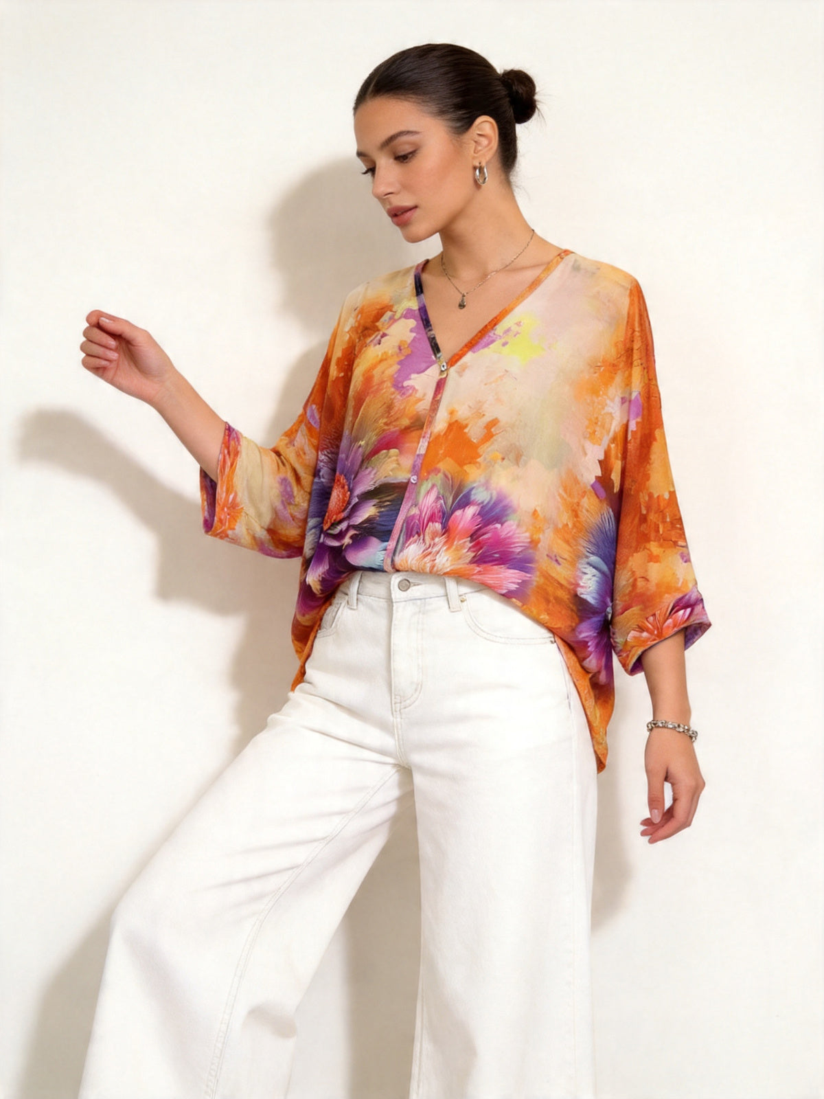 SO1 Italian LUXE Bright Floral Summer Blouse One Size Regular and Plus
