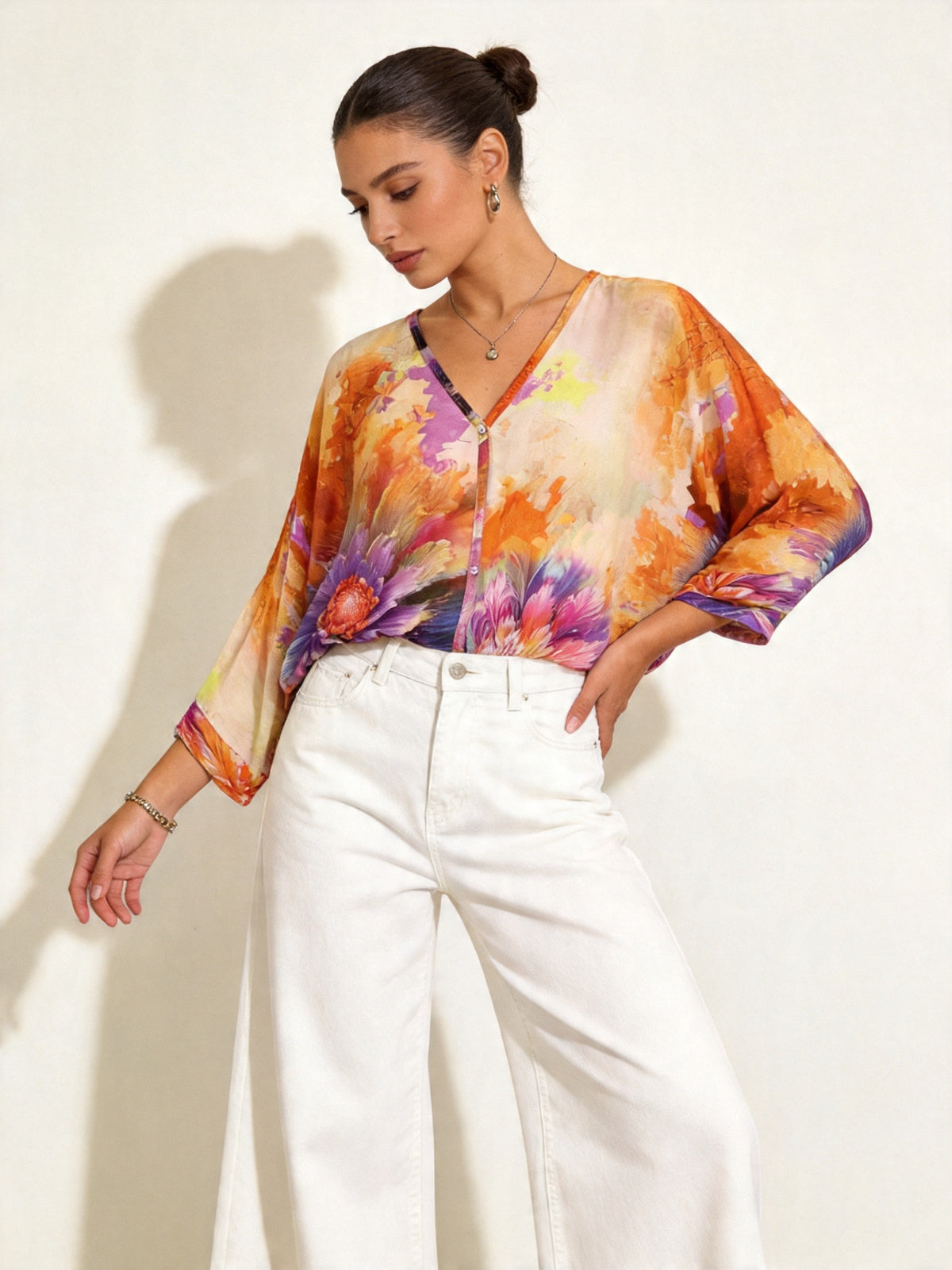 SO1 Italian LUXE Bright Floral Summer Blouse One Size Regular and Plus