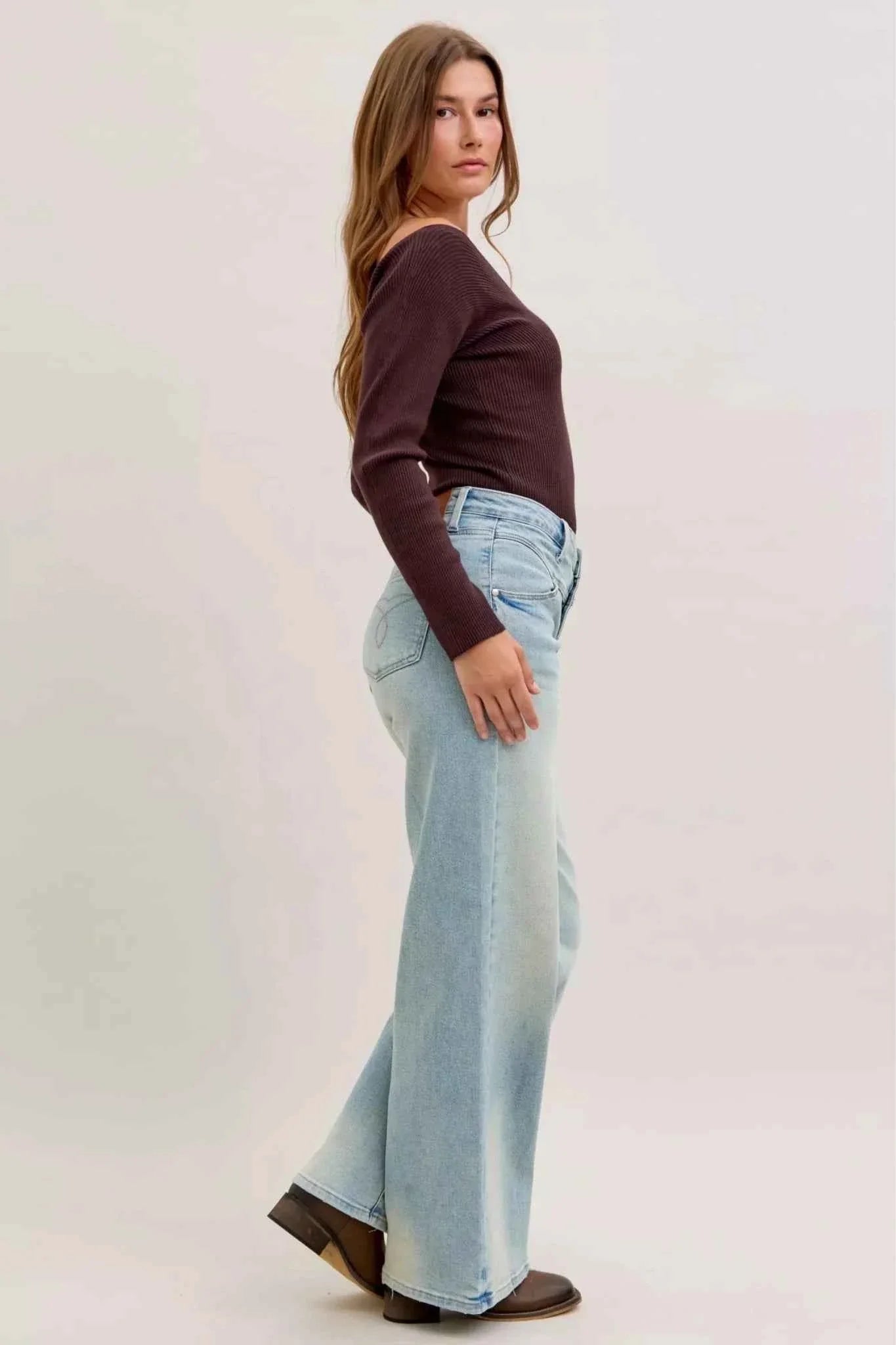 High Waist Column Straight Jeans