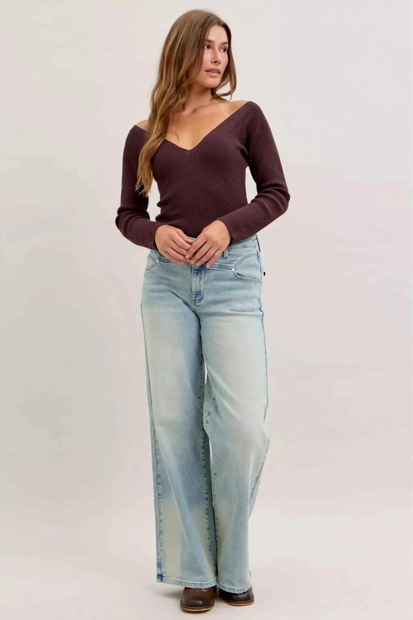 High Waist Column Straight Jeans
