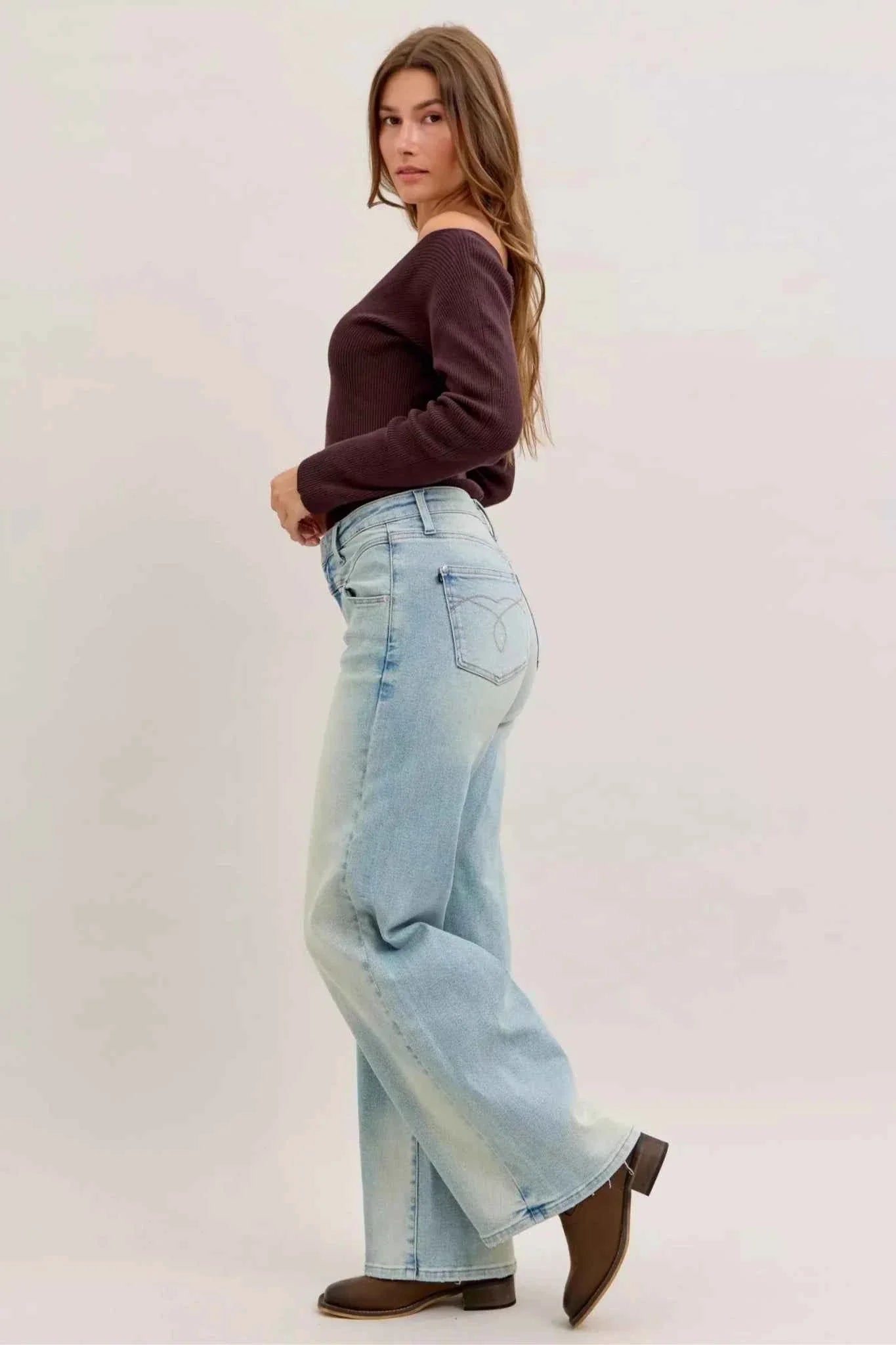 High Waist Column Straight Jeans