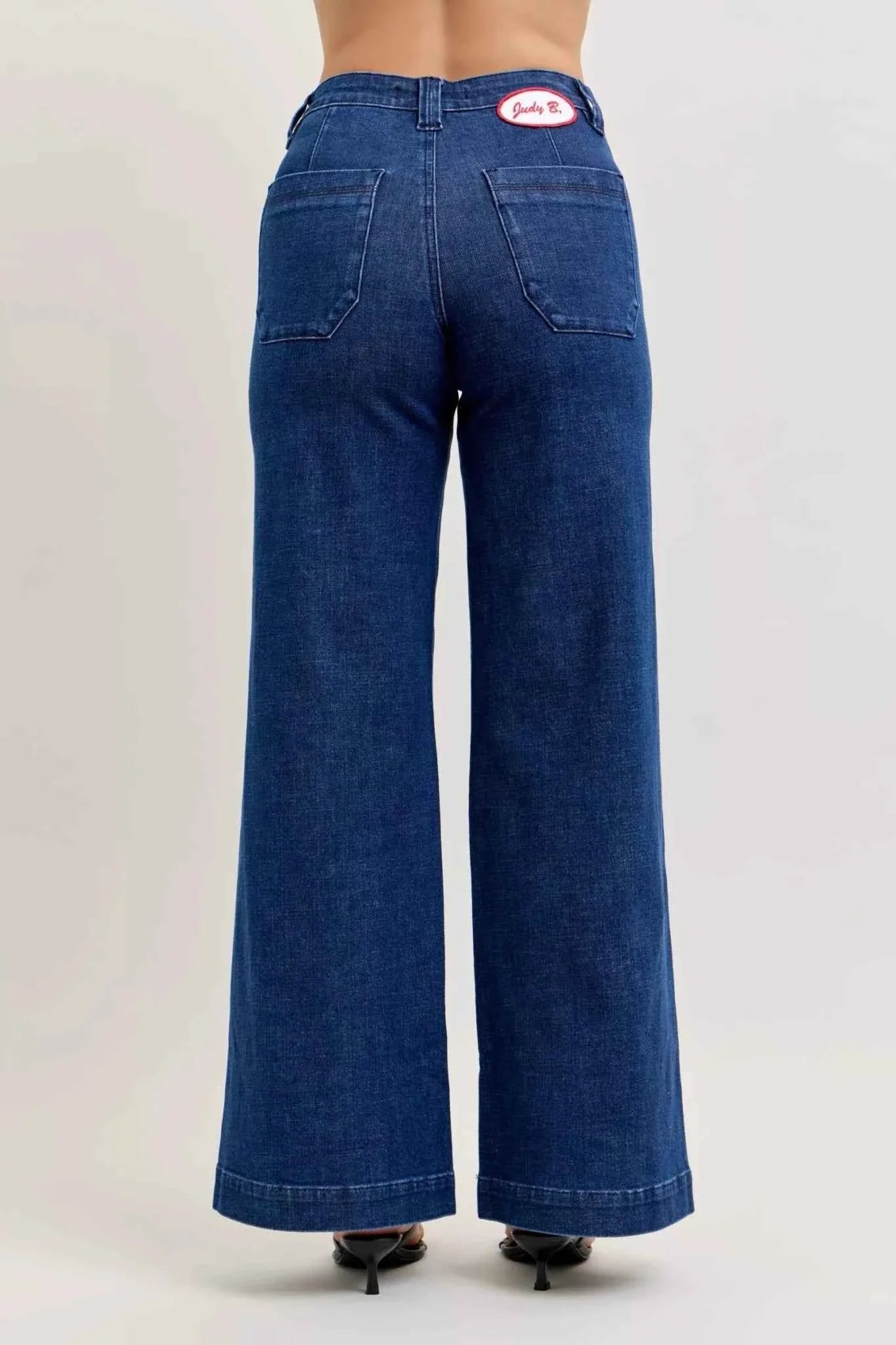 High-Waisted Retro Wide Jeans with Patch Pkts & Twisted Seams by Judy Blue