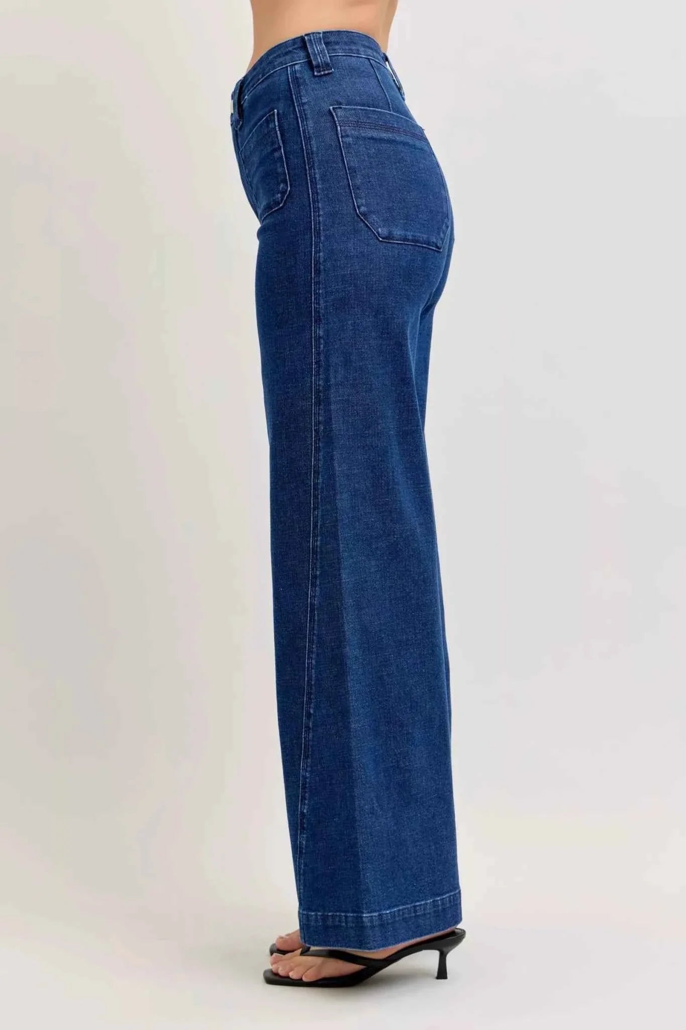 High-Waisted Retro Wide Jeans with Patch Pkts & Twisted Seams by Judy Blue