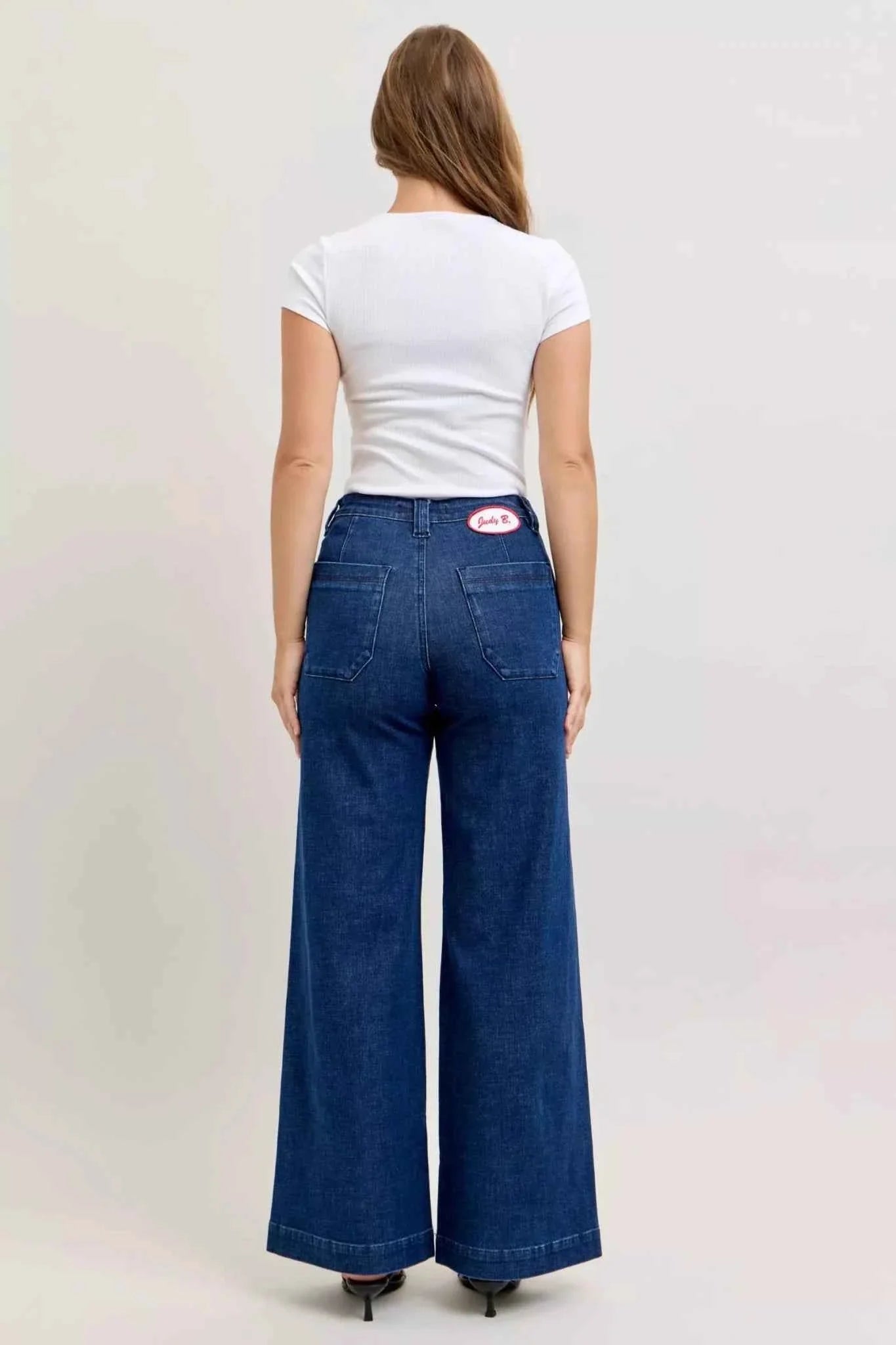 High-Waisted Retro Wide Jeans with Patch Pkts & Twisted Seams by Judy Blue