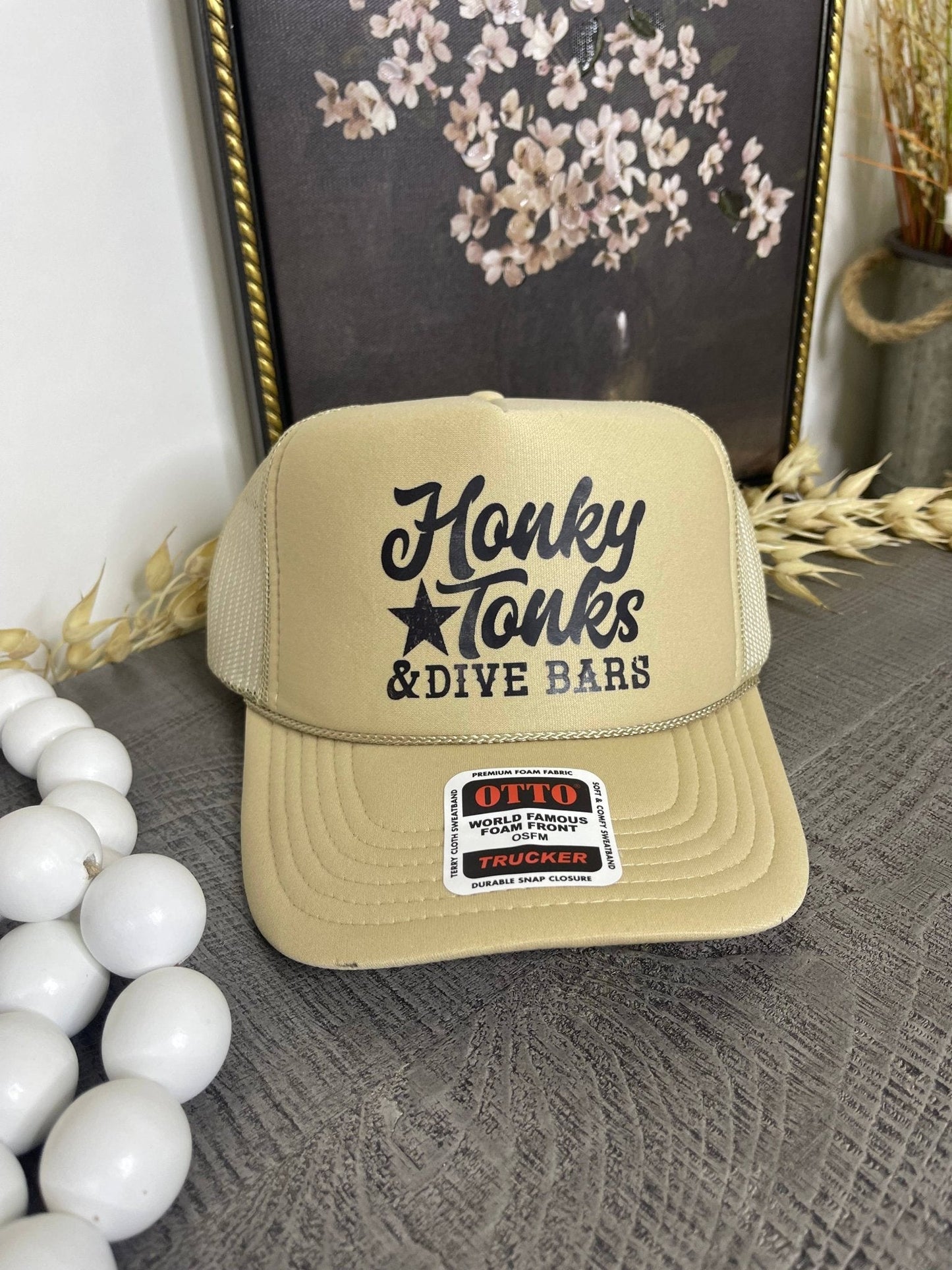 "Honky Tonks & Dive Bars" Trucker Hat — Otto 5-Panel Foam Front with Breathable Mesh Back