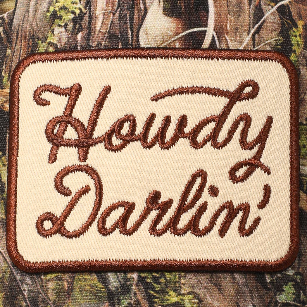 "Howdy Darlin'" Realtree Camo Patch Trucker Hat — 100% Cotton with Adjustable Snapback