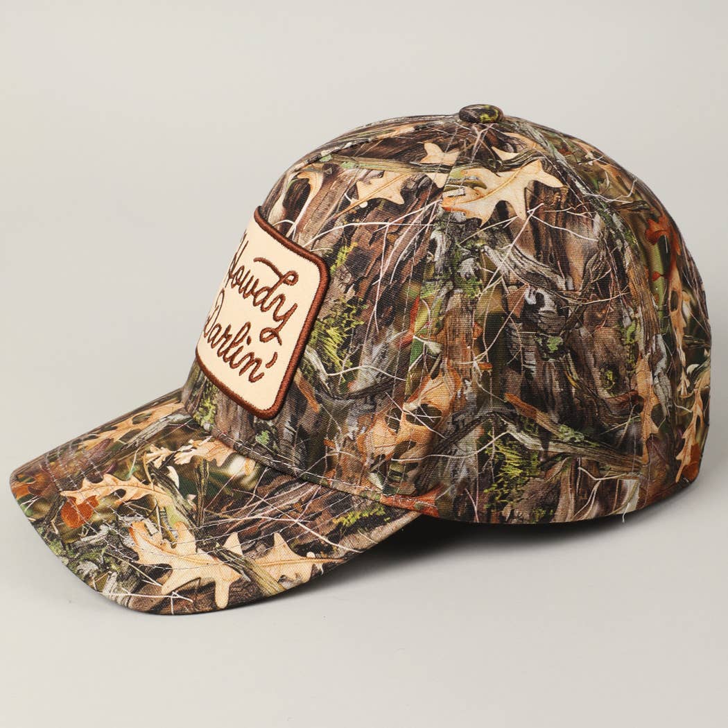 "Howdy Darlin'" Realtree Camo Patch Trucker Hat — 100% Cotton with Adjustable Snapback