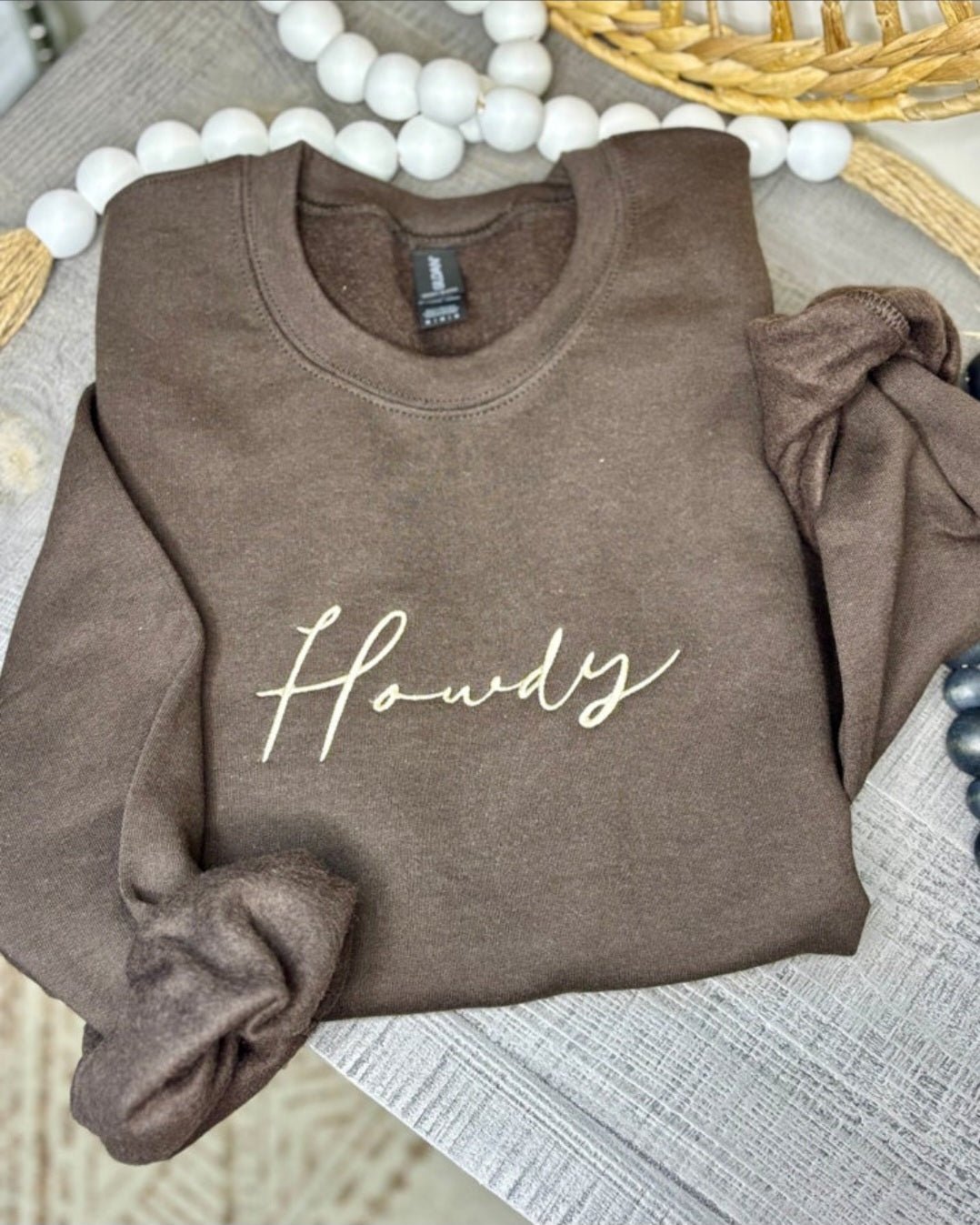 "Howdy" Embroidered Western Sweatshirt — Soft Gildan Fabric Cowboy Welcome