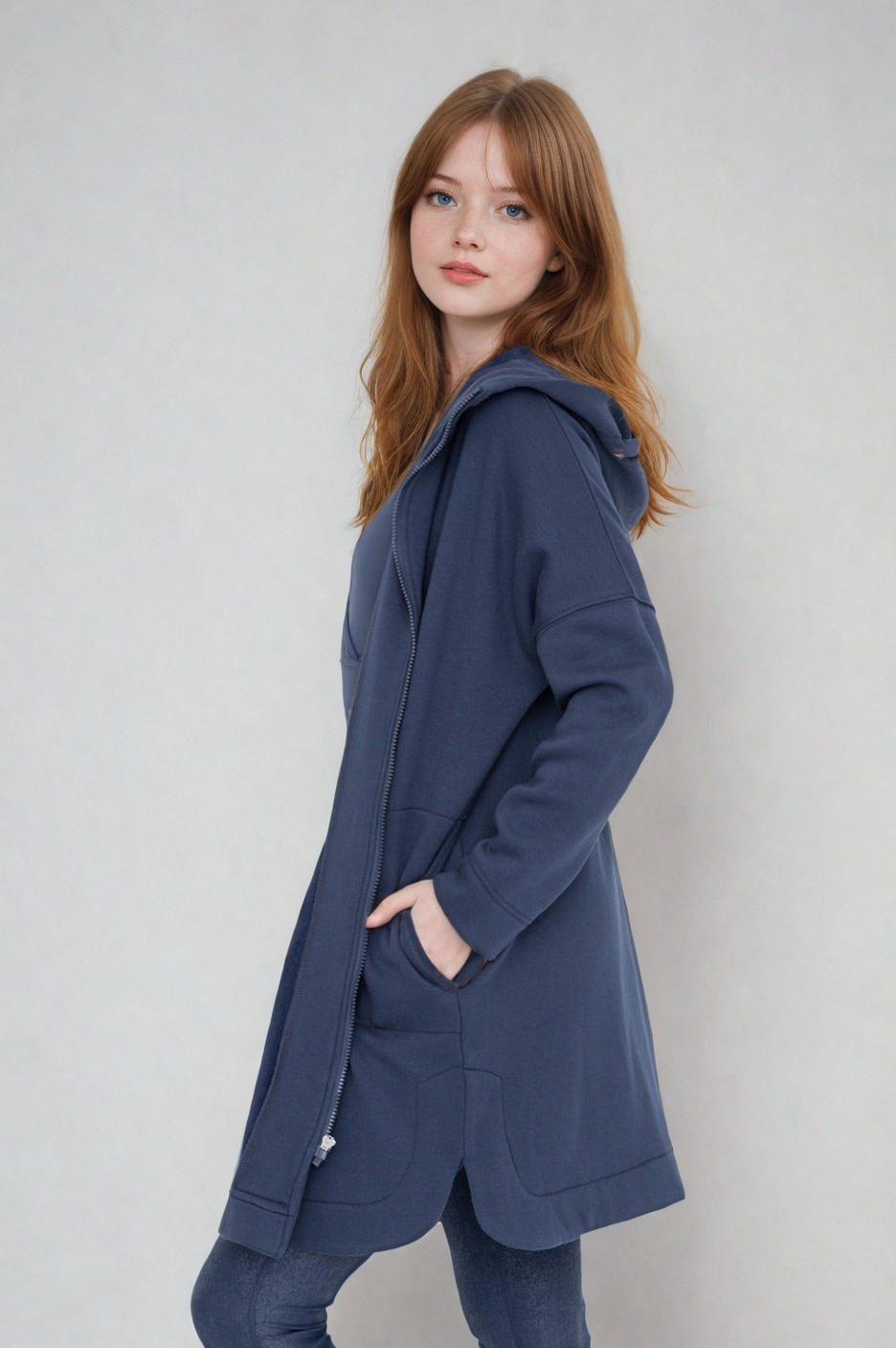 Cozy Comfort  Zip Up Hoodie Jacket  Teal Navy