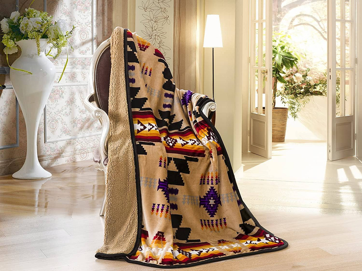 Lakota Skys Southwestern Plush Sherpa Throw Blanket — 50" × 60"
