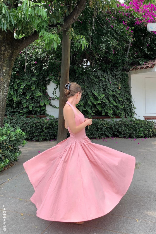 CAUGHT IN THE RAIN PINK WOVEN MIDI DRESS