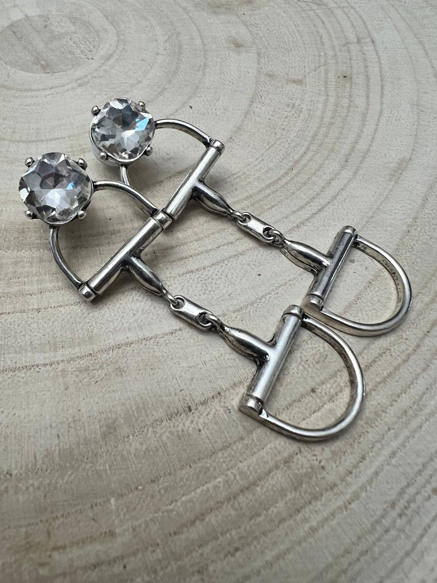 Large Western Horse Bit & Rhinestone Earrings — 3" Statement Drop