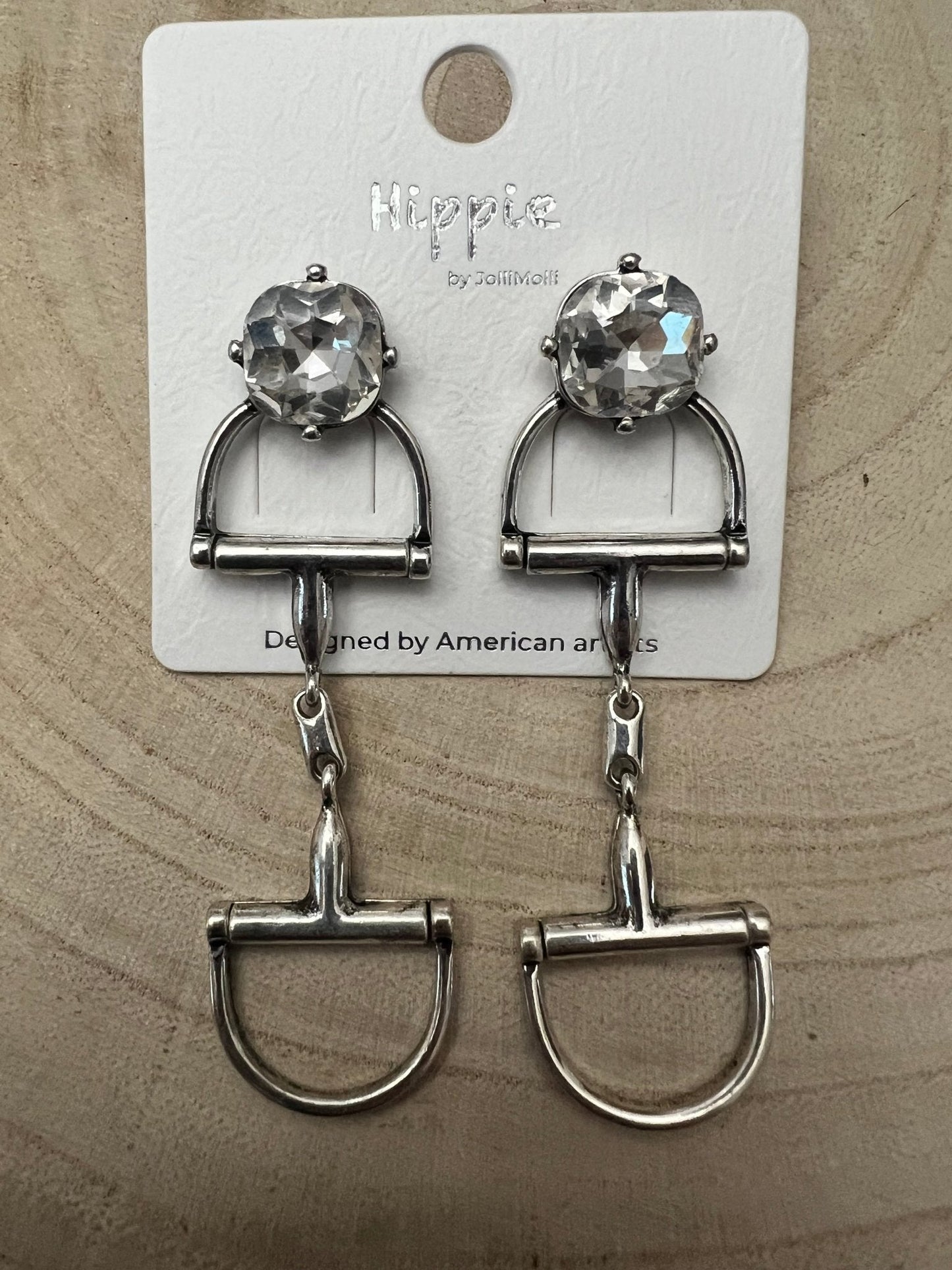 Large Western Horse Bit & Rhinestone Earrings — 3" Statement Drop