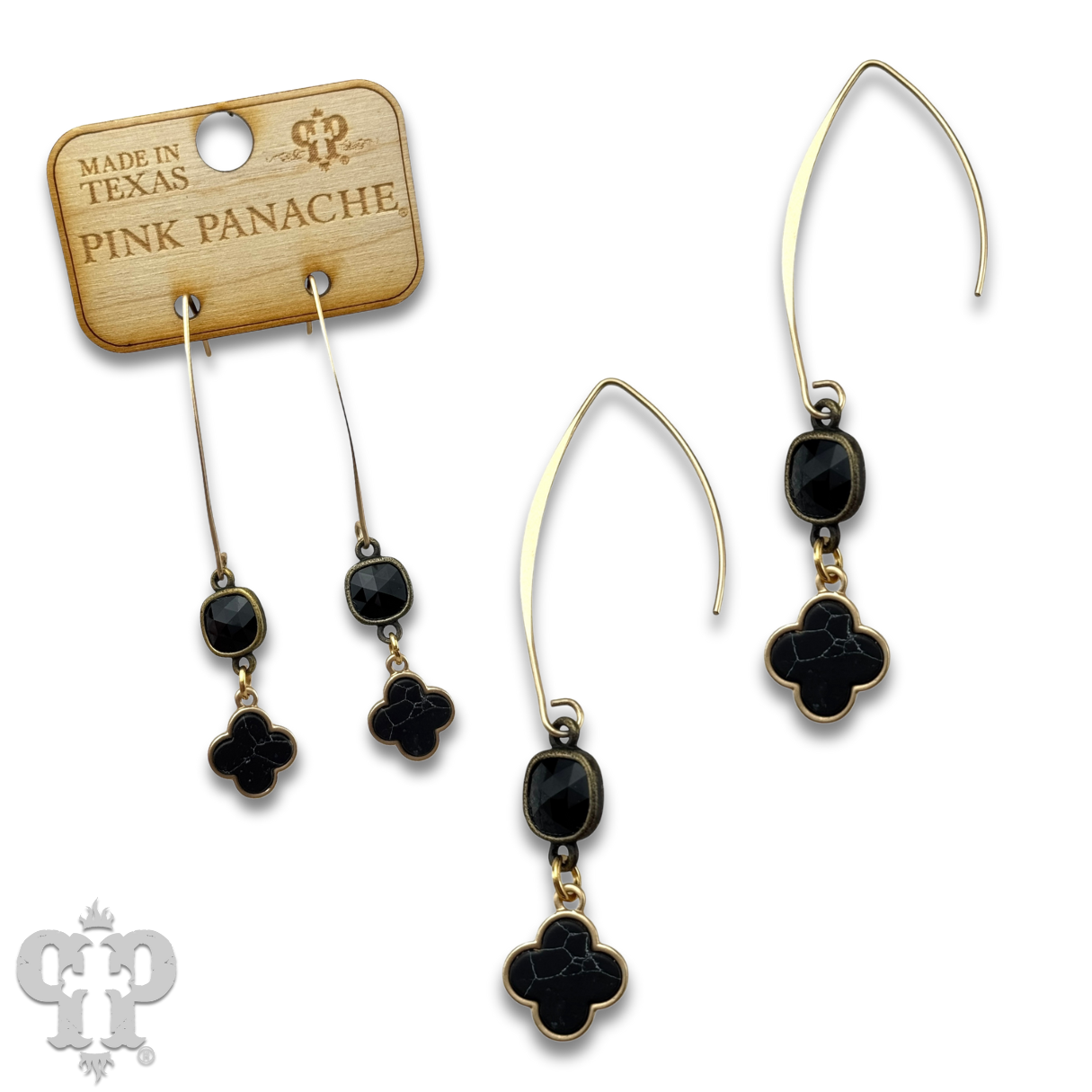 Petite clover charm long earring with Austrian crystal - last call
