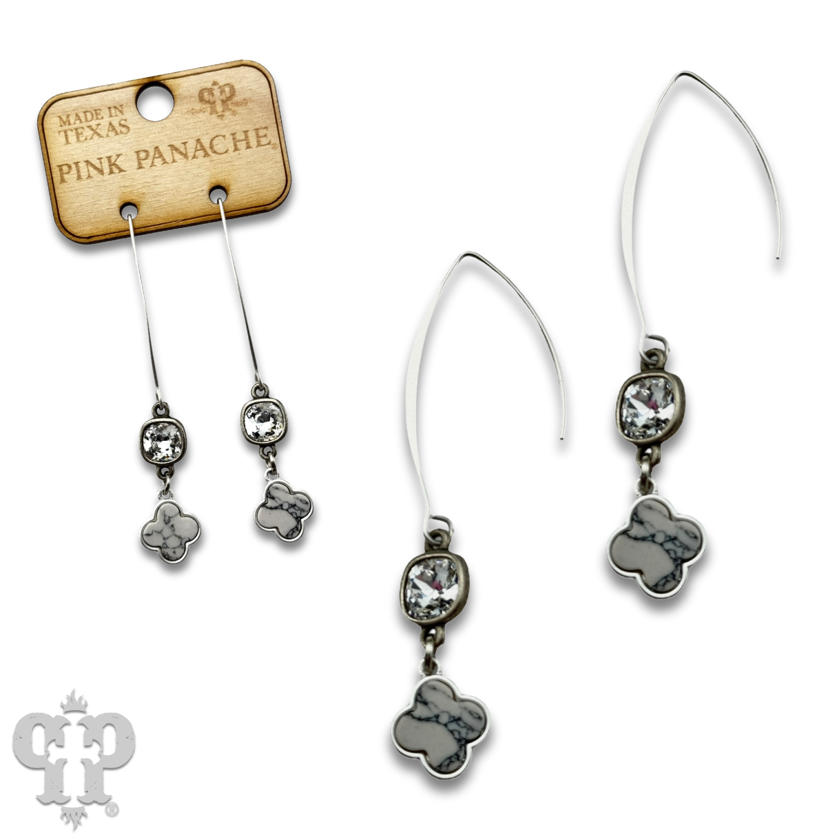 Petite clover charm long earring with Austrian crystal - last call
