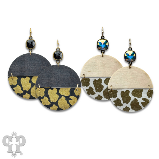 Linked animal print circle earring with Austrian crystal - last call