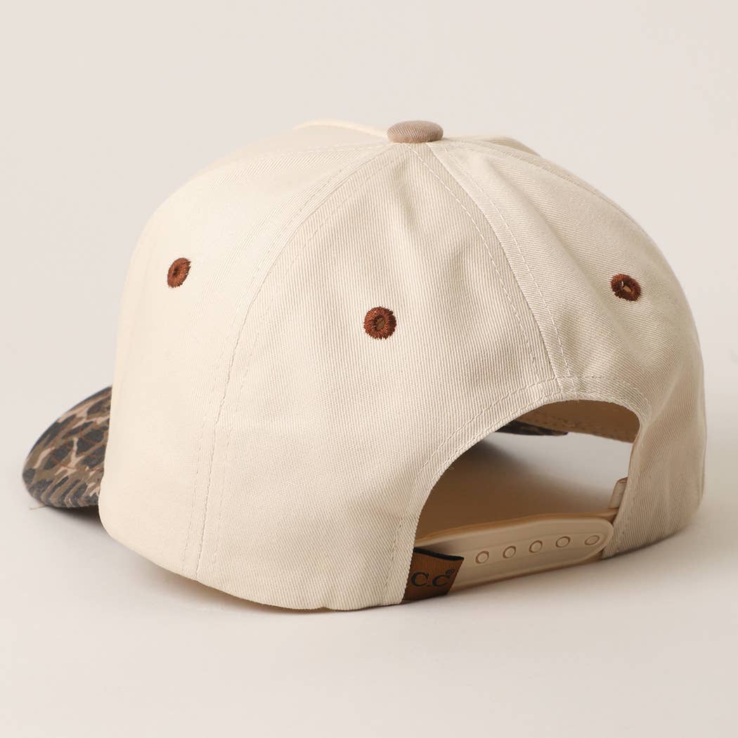 "Literally Just a Cowgirl" Leopard Brim Trucker Hat — Cream Front with Bold Embroidery (Multiple Thread Colors)