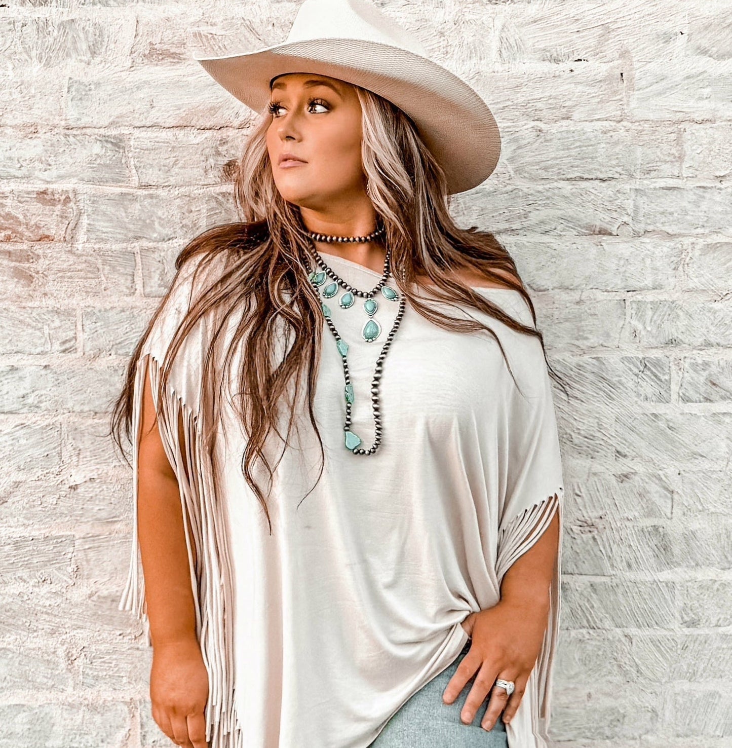 Western Long Faux Turquoise Nugget & Sterling Pearl Statement Necklace — 48 Inch