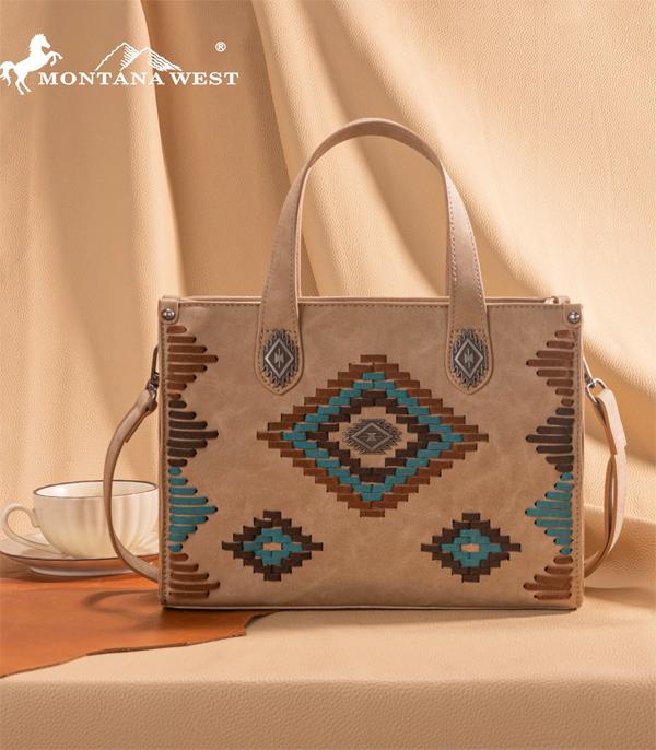 Montana West Aztec Tote Crossbody Bag — Suede-Look PU Leather with Aztec Whipstitch (Larger Size)