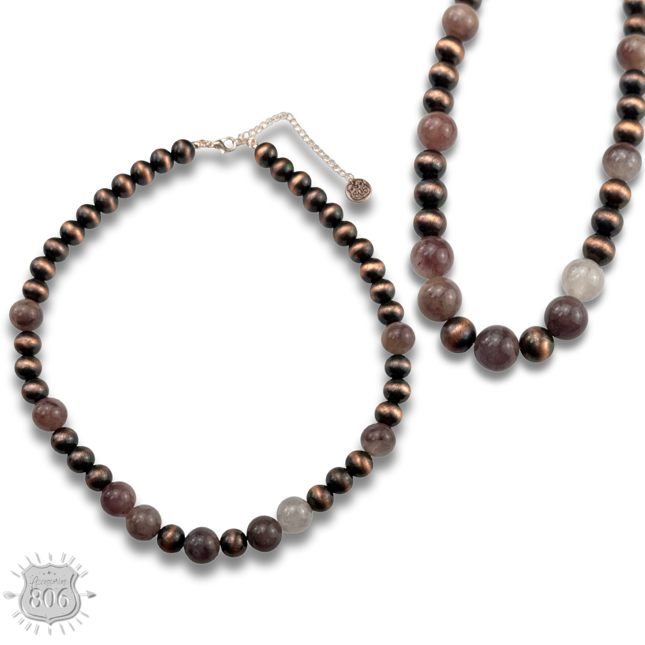 Burnished bead and stone necklace - LC