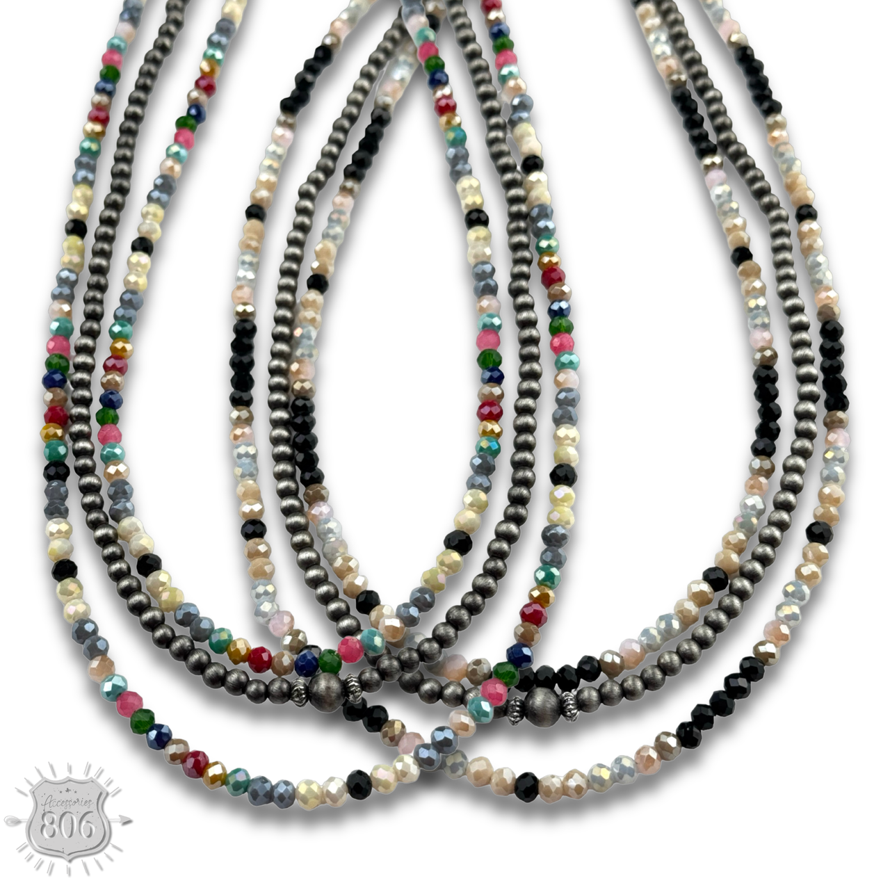Multi-color and silver beaded necklace - LC