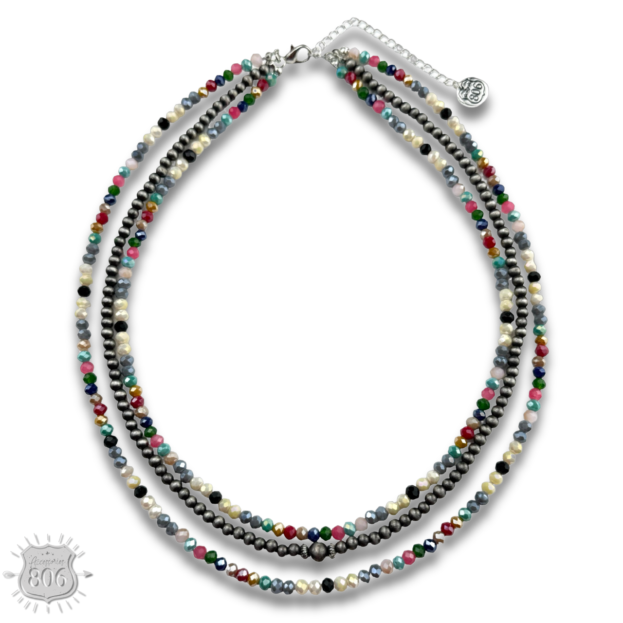 Multi-color and silver beaded necklace - LC