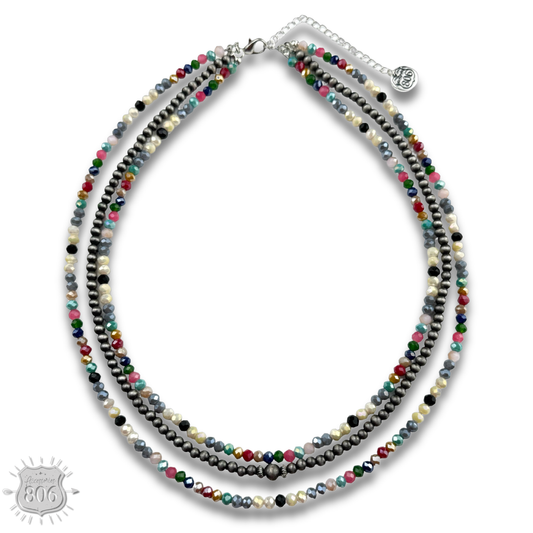 Multi-color and silver beaded necklace - LC