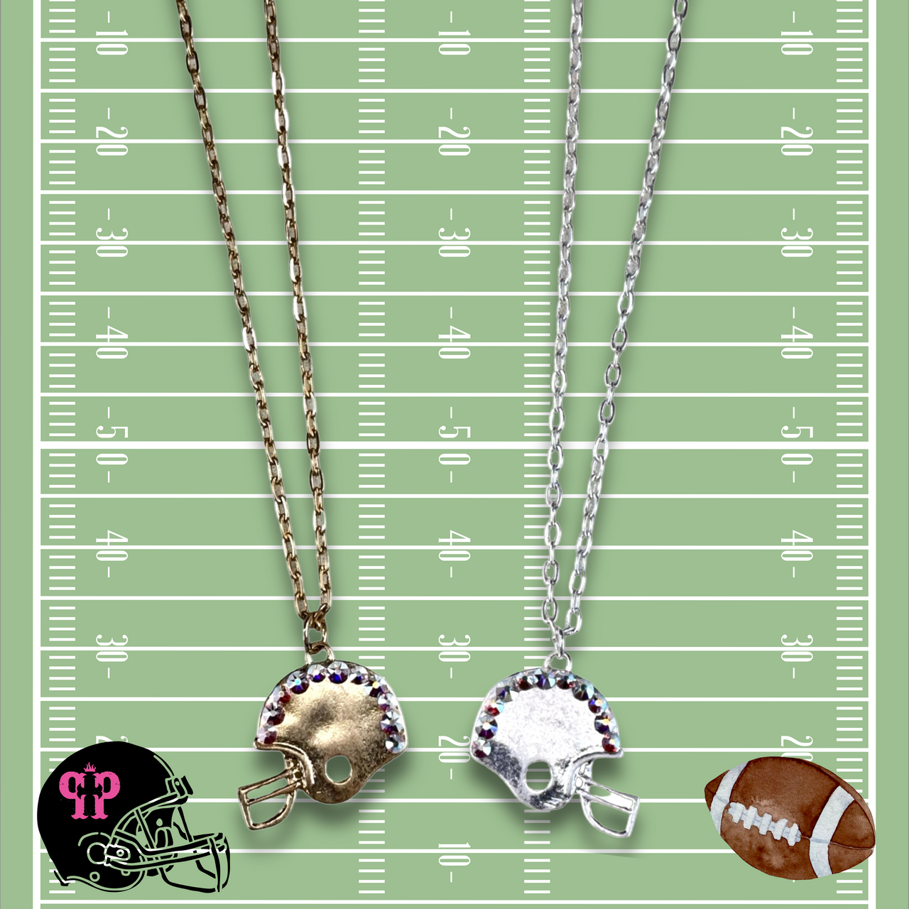 Football helmet Game Day necklace with Austrian crystals - LC