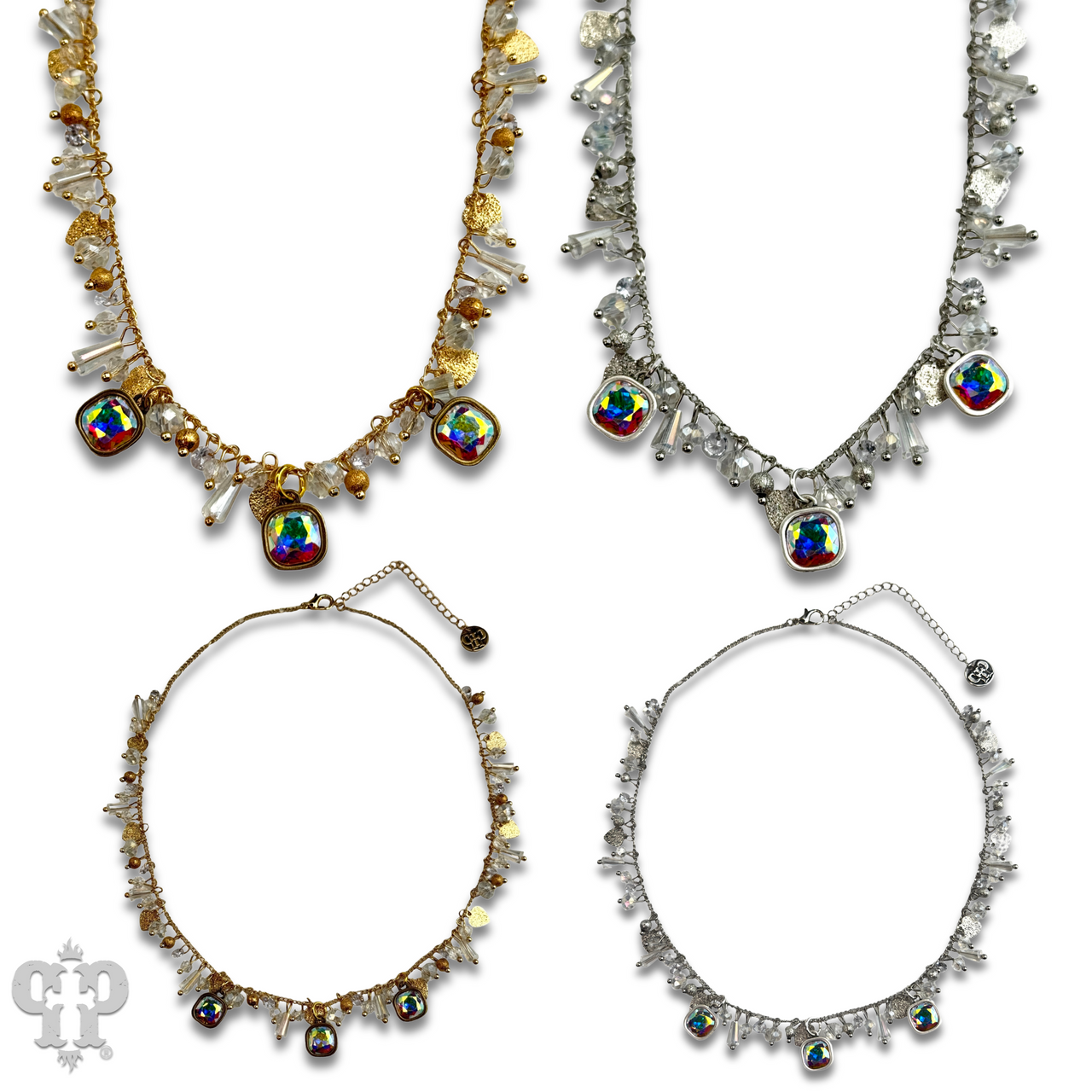 Heart and bead charm necklace with Austrian crystal