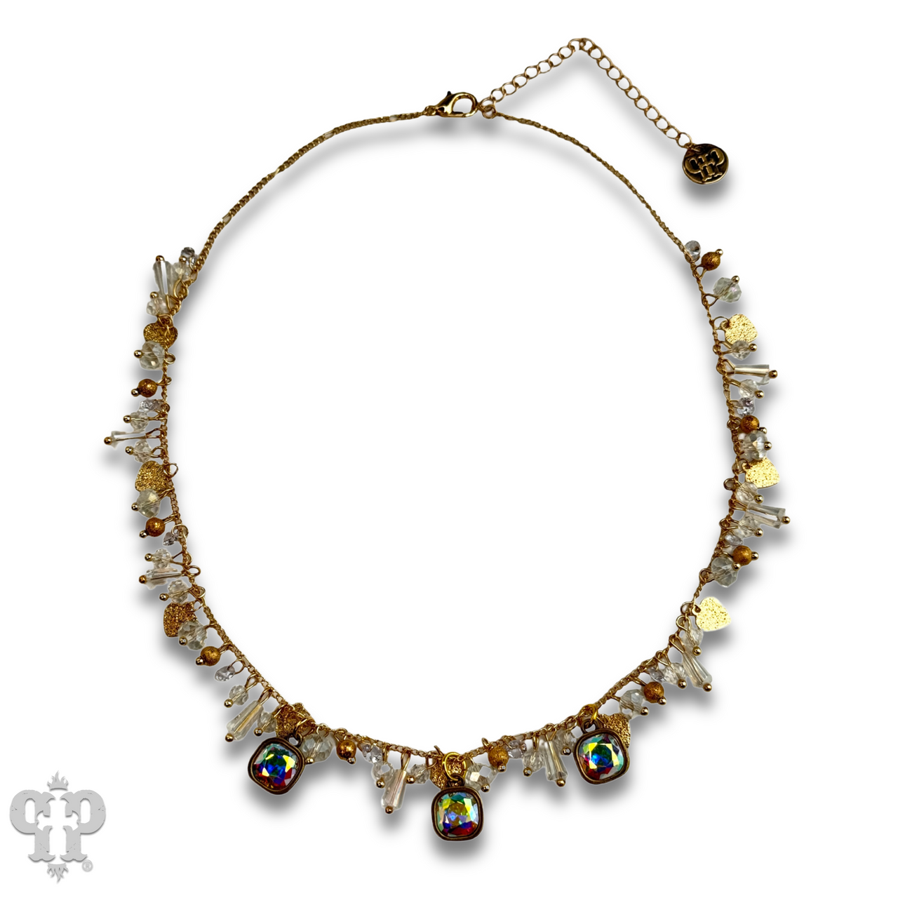 Heart and bead charm necklace with Austrian crystal