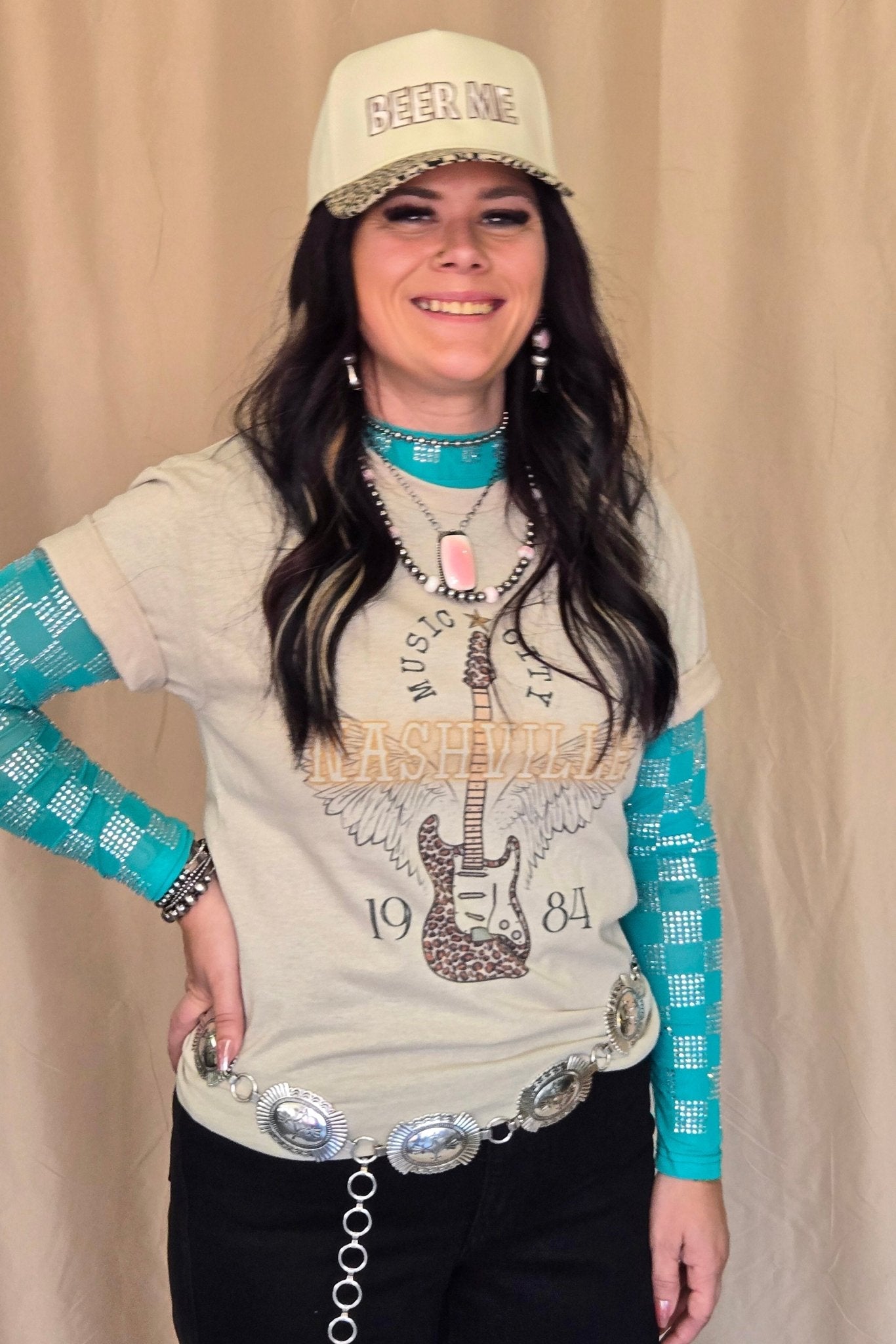 "Nashville" Western Graphic Tee — Ash Grey Jerzees Music City Western Statement