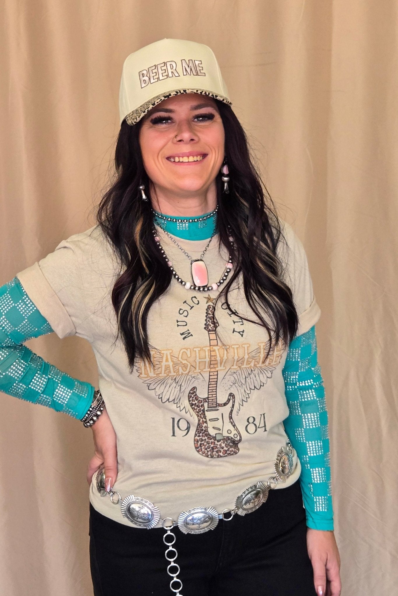 "Nashville" Western Graphic Tee — Ash Grey Jerzees Music City Western Statement