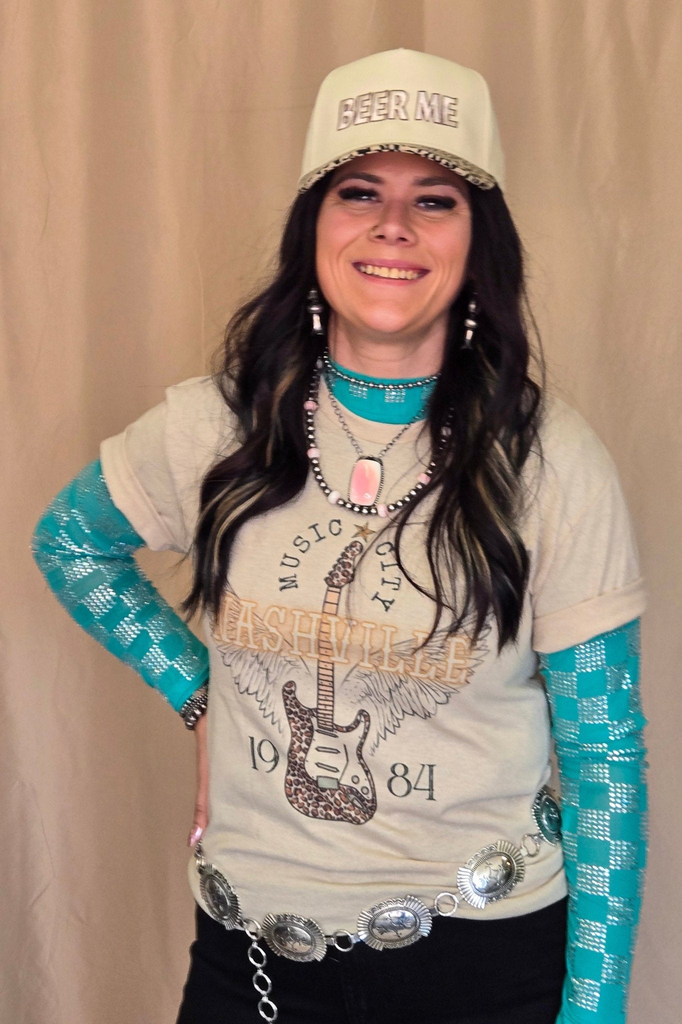 "Nashville" Western Graphic Tee — Ash Grey Jerzees Music City Western Statement