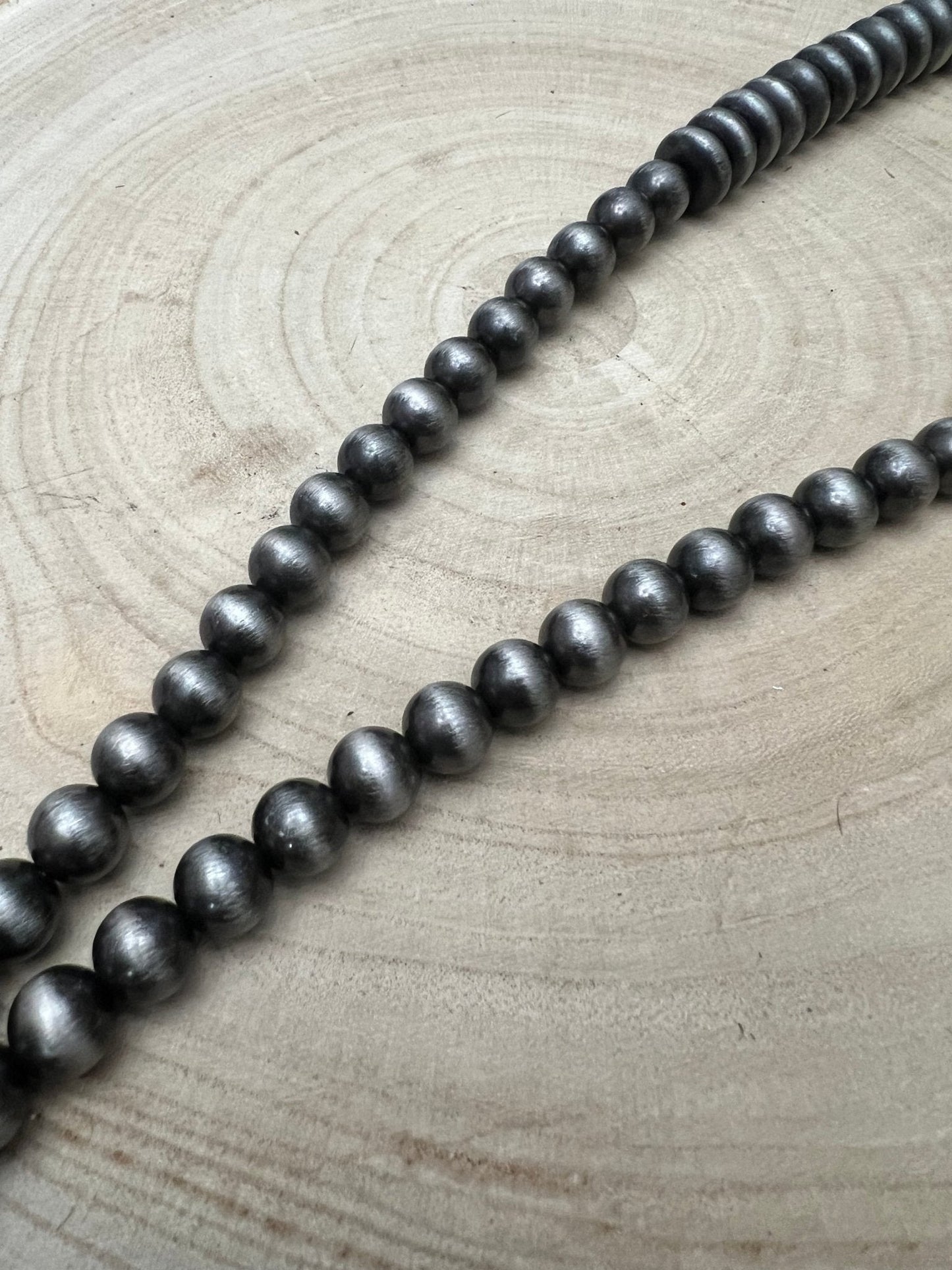 Western Navajo-Style Pearl Necklace & Earring Set — 48 Inch Burnished Silver
