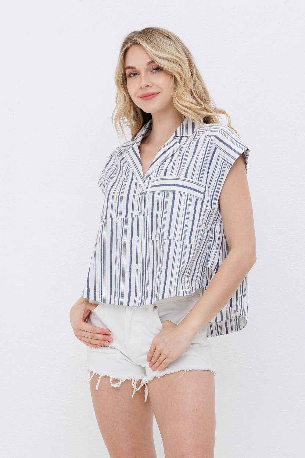 Blue B Navy Stripe Western Button-Up Shirt — Cotton Yarn-Dyed Soft Cowgirl Staple