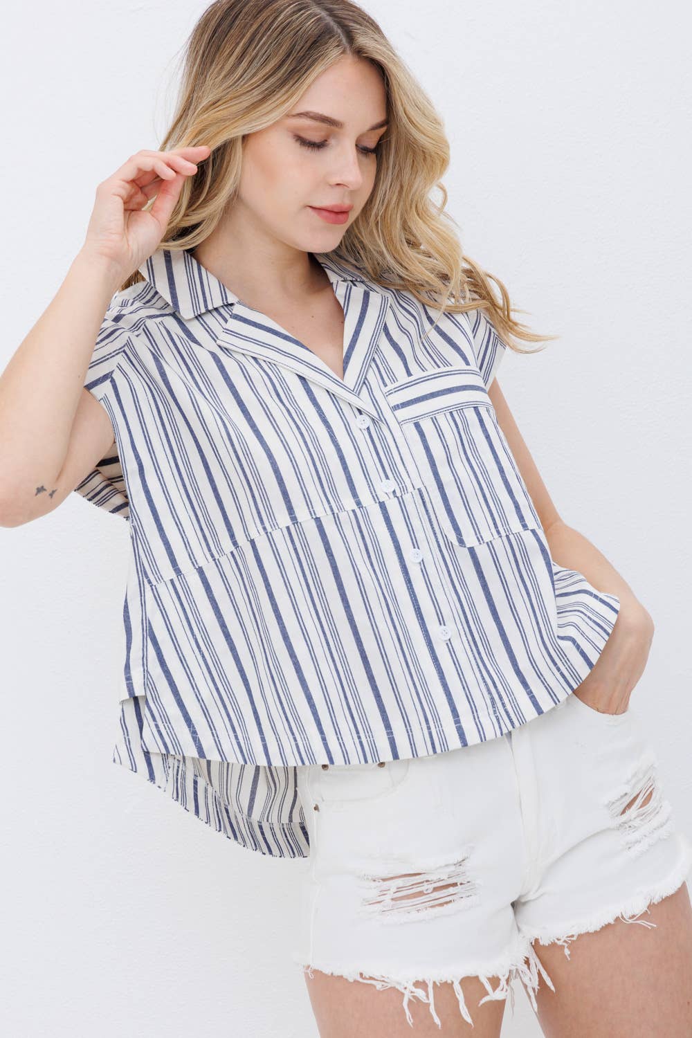 Blue B Navy Stripe Western Button-Up Shirt — Cotton Yarn-Dyed Soft Cowgirl Staple