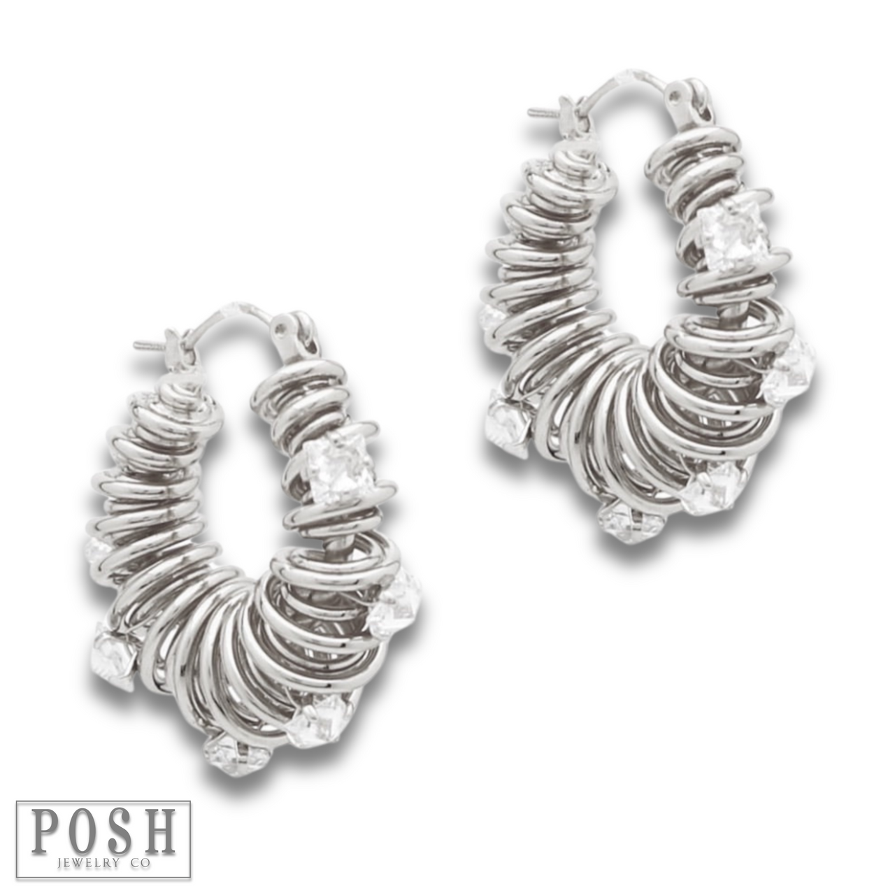 Coil hoop and rhinestone earring - LC