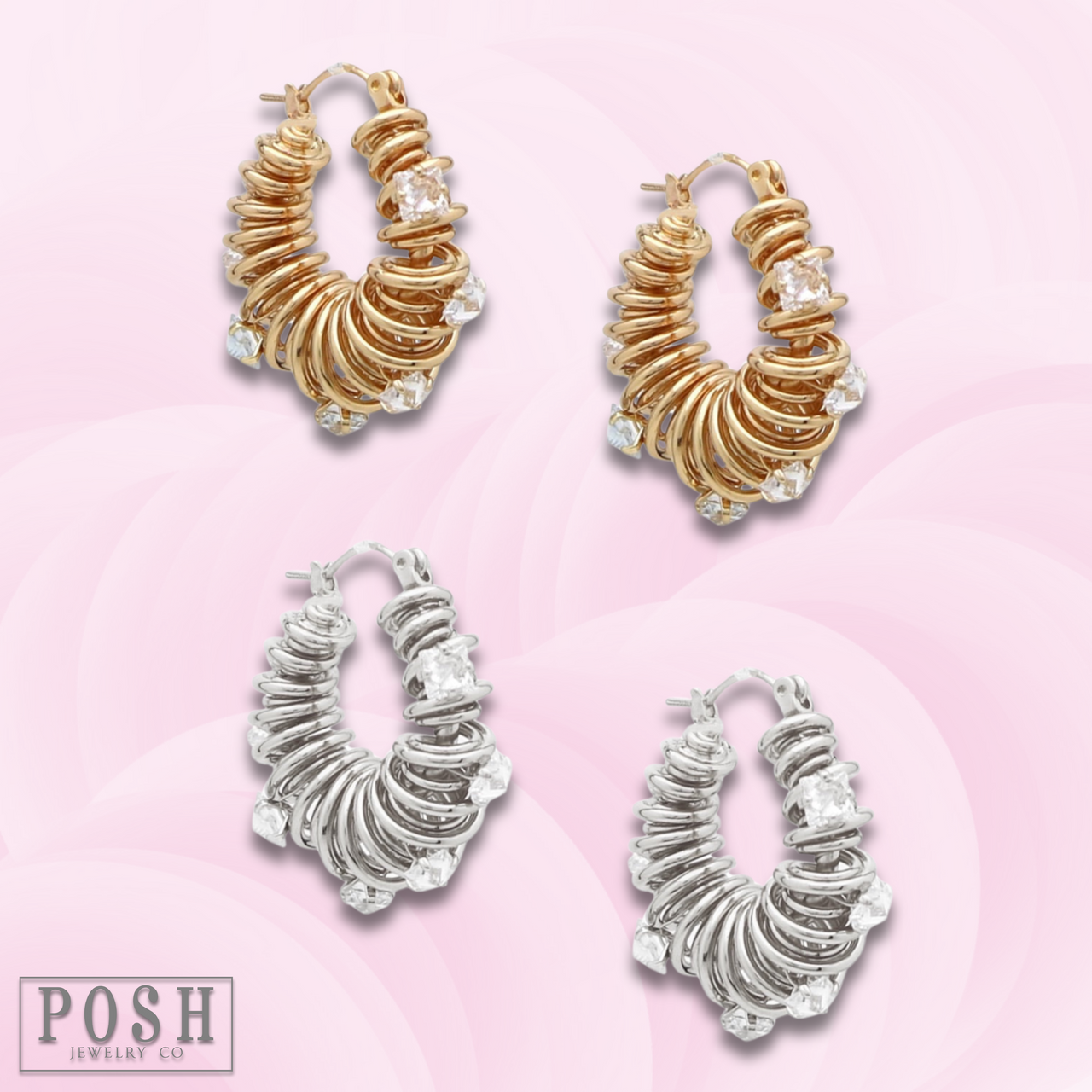 Coil hoop and rhinestone earring - LC