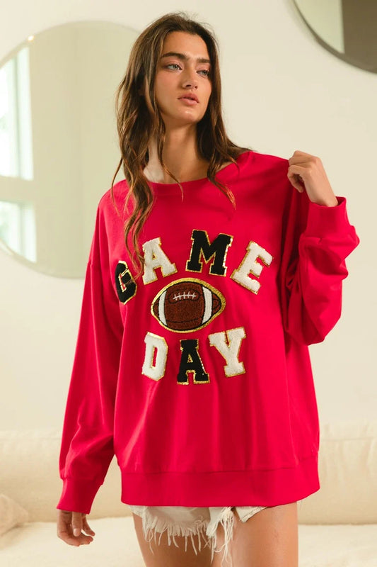 BiBi Game Day Varsity Letter Football Red Sweatshirt