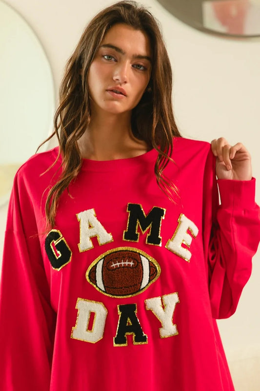BiBi Game Day Varsity Letter Football Red Sweatshirt