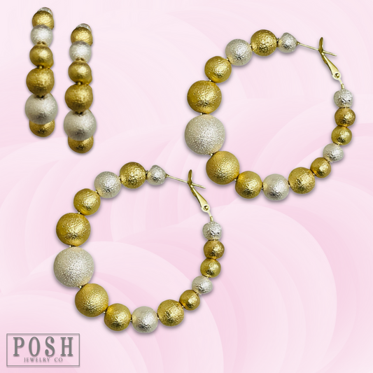 Two-tone bead hoop earring, last call