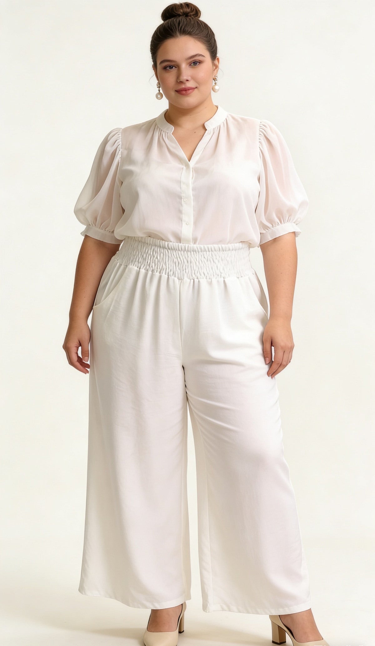 CR1 Italian Smocked Wide-Leg Palazzo Pants