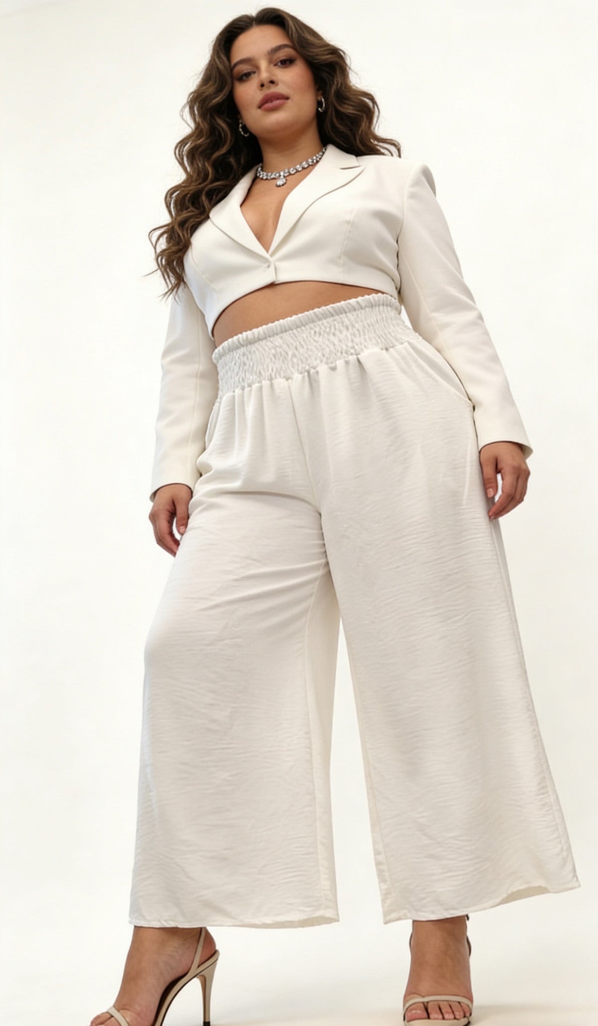 CR1 Italian Smocked Wide-Leg Palazzo Pants