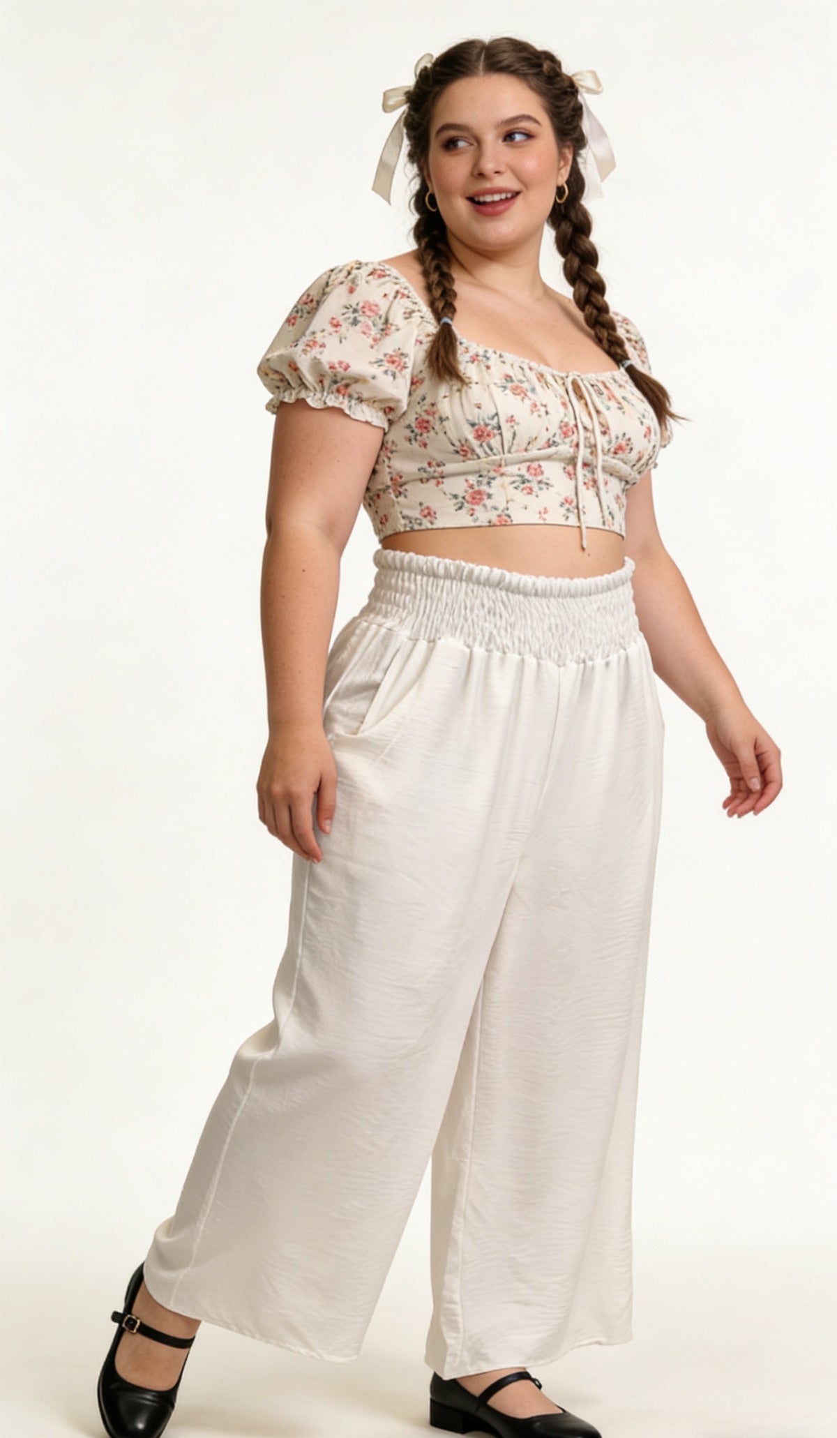 CR1 Italian Smocked Wide-Leg Palazzo Pants