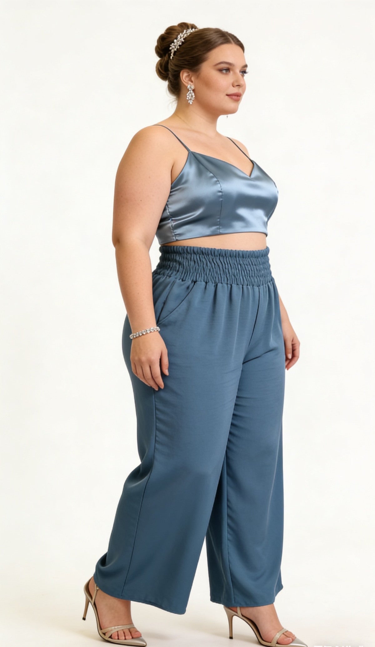 CR1 Italian Smocked Wide-Leg Palazzo Pants