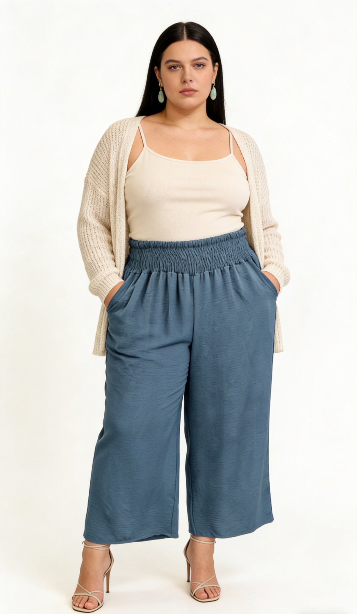 CR1 Italian Smocked Wide-Leg Palazzo Pants